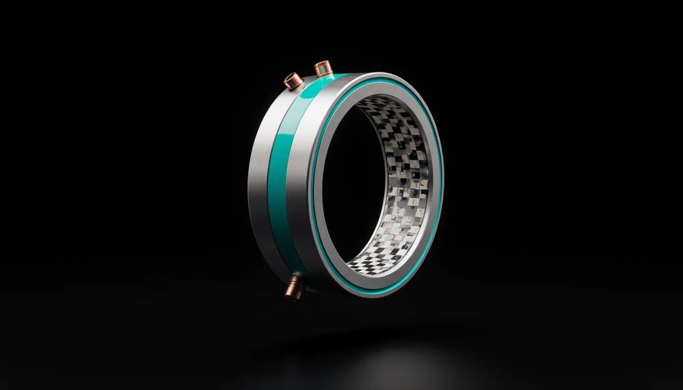 PowerRing product shot on black void – machined aluminum housing with teal anodized accent
