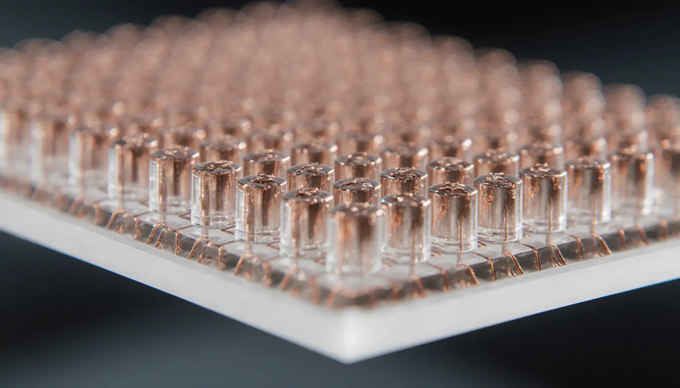 Thermoelectric leg checkerboard – macro close-up of ceramic P/N semiconductor array