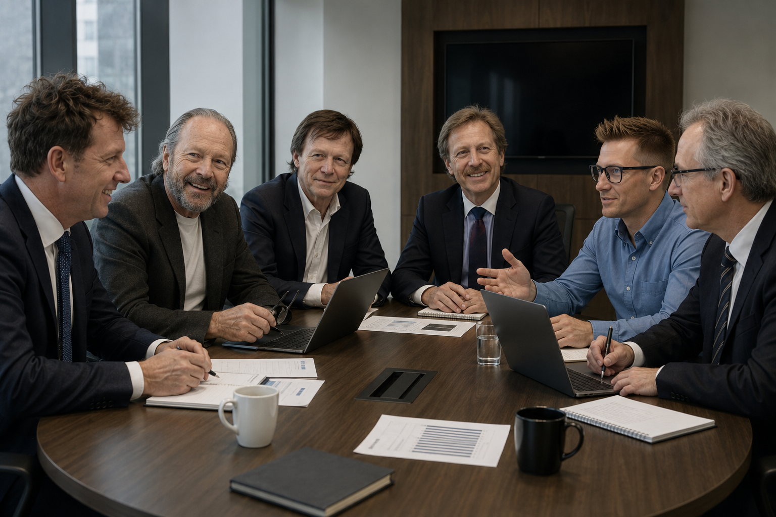 MicroPower's executive and non-executive leadership in discussion around a meeting table